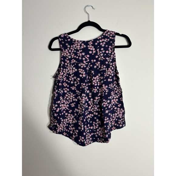 Draper James Sleeveless Blouse Floral Top Button Detail Navy Pink Casual Sz Sm - Picture 4 of 6